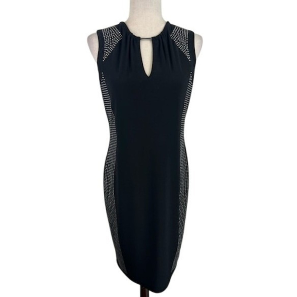 Joseph Ribkoff Black Sleeveless Studded Sheath Dress Keyhole Neckline Size 10